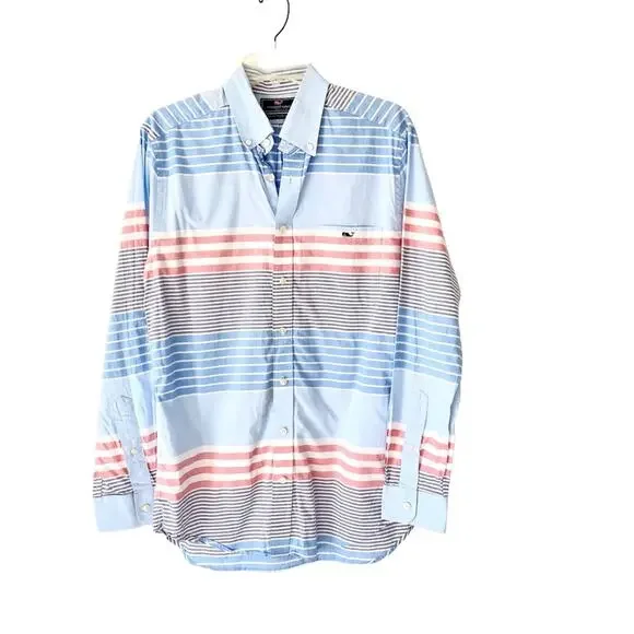 Vineyard Vines Slim Fit Mens Tucker Button Down Shirt medium Blue Pink Stripe - Picture 1 of 4